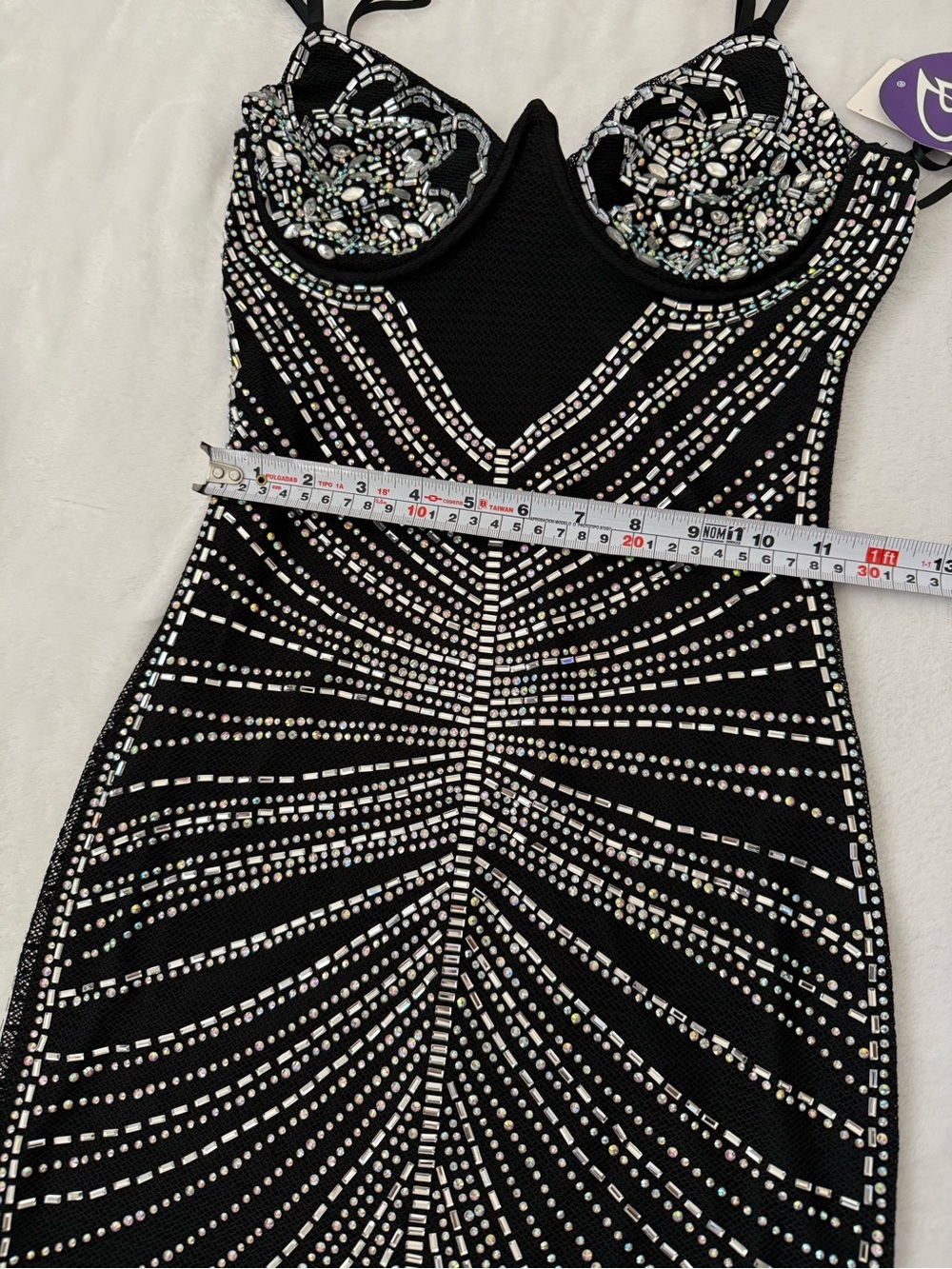 Windsor Rhinestone Bodycon Mini Dress NWT Black Glam Party Size S - Picture 10 of 10